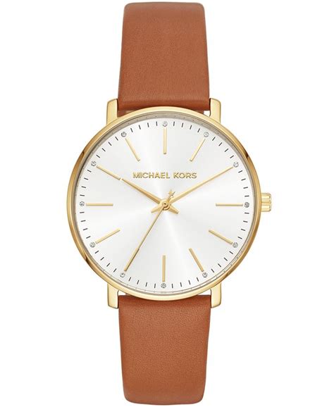 Michael Kors Women's Pyper Luggage Leather Strap Watch 